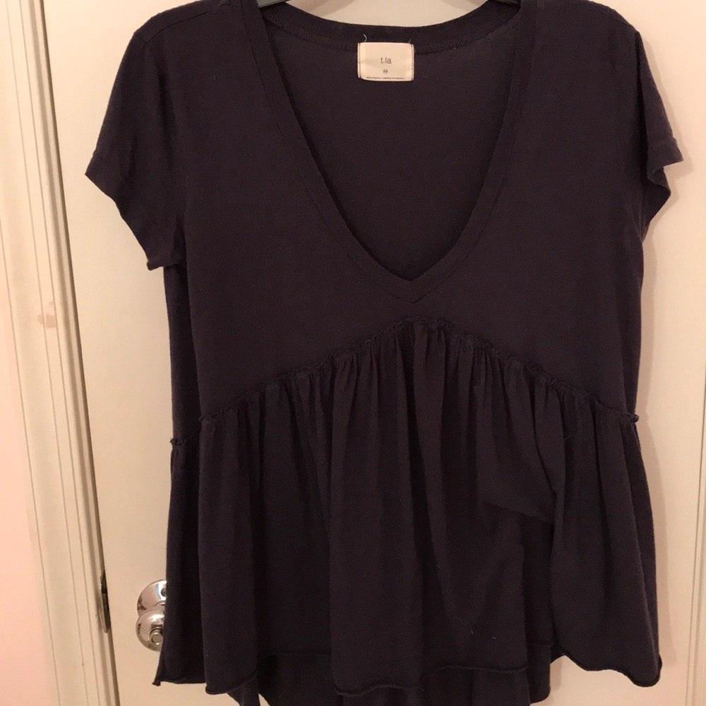 Navy Blue V-Neck Anthropologie Top!